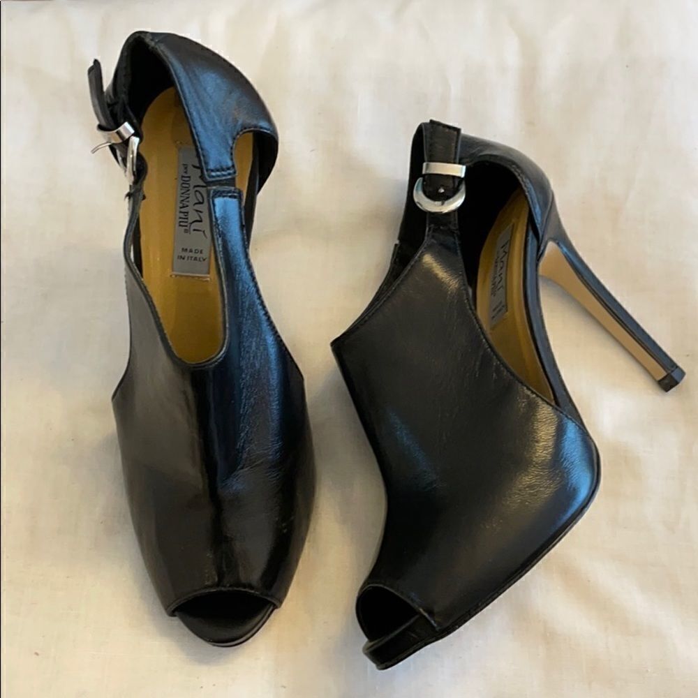 DONNA PIU BLACK LEATHER STILETTO HEELS.  NEW - Picture 3 of 9